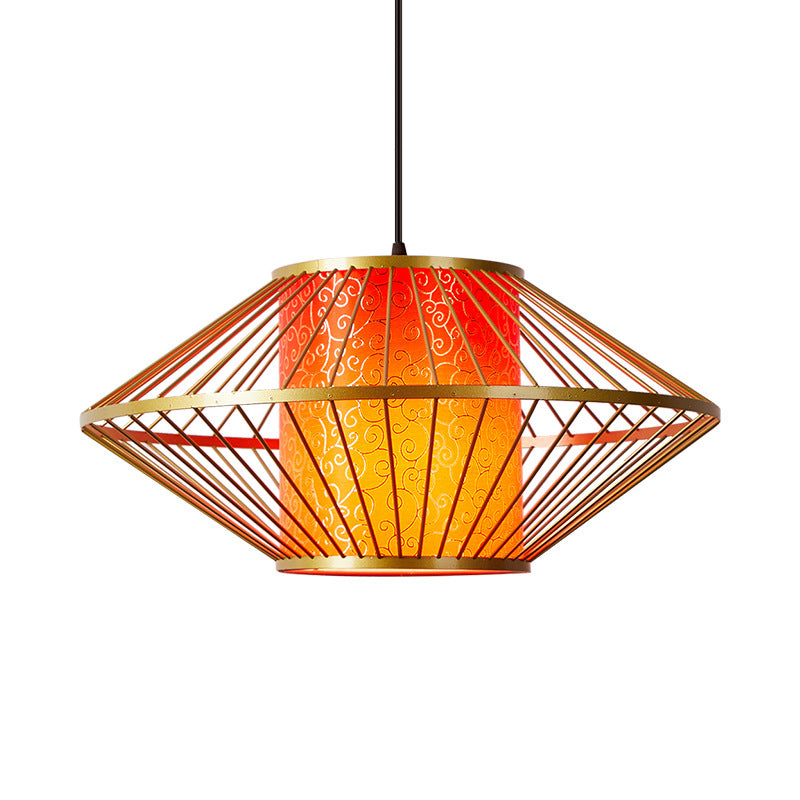 Abat-jour en tissu à motif cylindrique chinois traditionnel Fer 1 - Lustres lumineux pour salle à manger 