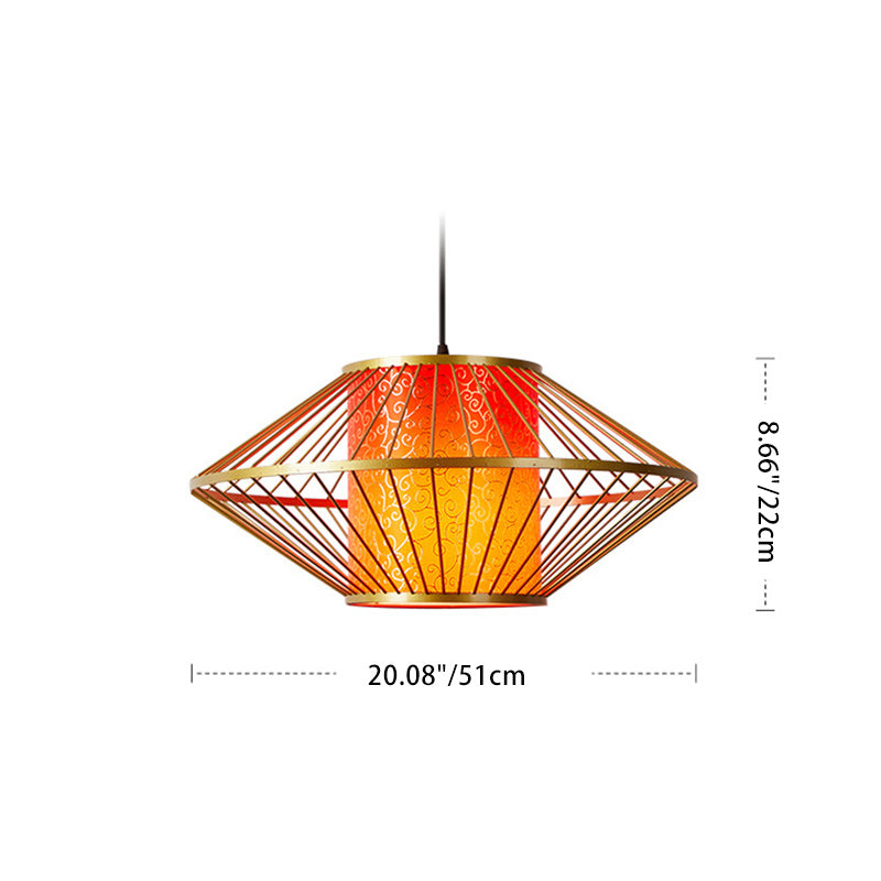 Abat-jour en tissu à motif cylindrique chinois traditionnel Fer 1 - Lustres lumineux pour salle à manger 