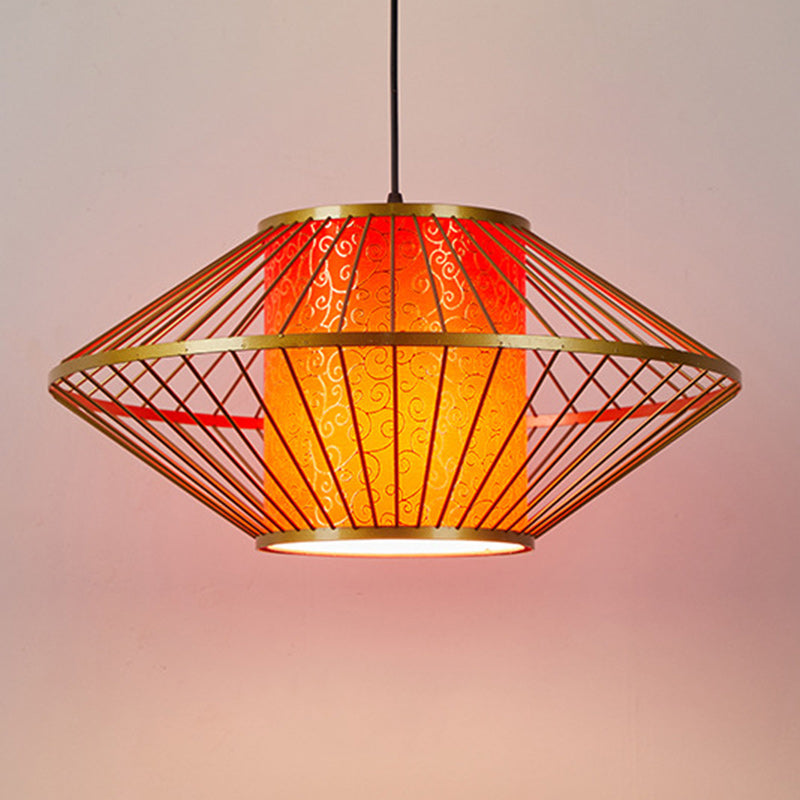 Abat-jour en tissu à motif cylindrique chinois traditionnel Fer 1 - Lustres lumineux pour salle à manger 