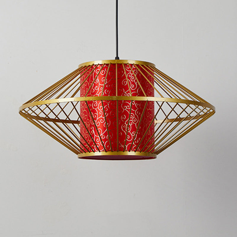 Abat-jour en tissu à motif cylindrique chinois traditionnel Fer 1 - Lustres lumineux pour salle à manger 