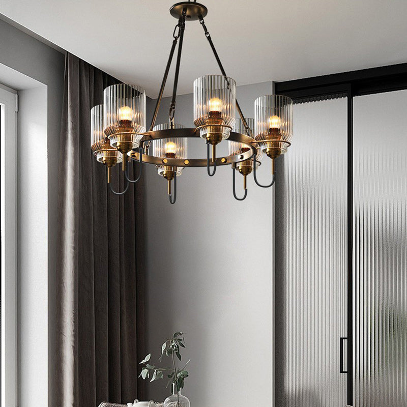 Abat-jour en verre cylindrique transparent industriel contemporain en fer 6/8 - Lustre pour salon 