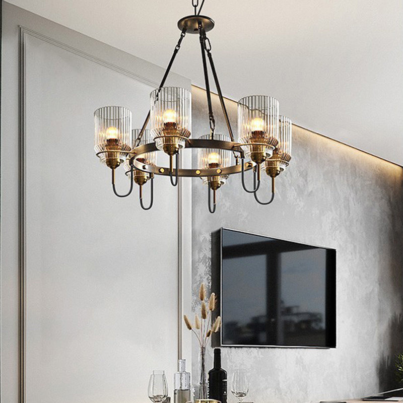 Abat-jour en verre cylindrique transparent industriel contemporain en fer 6/8 - Lustre pour salon 