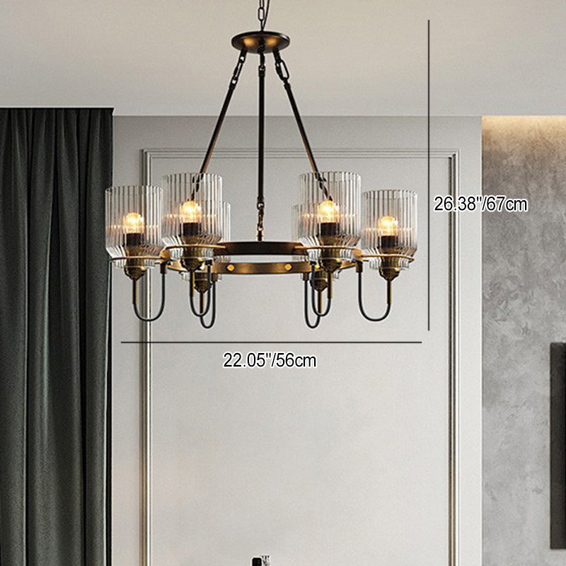 Abat-jour en verre cylindrique transparent industriel contemporain en fer 6/8 - Lustre pour salon 