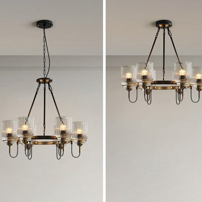 Abat-jour en verre cylindrique transparent industriel contemporain en fer 6/8 - Lustre pour salon 