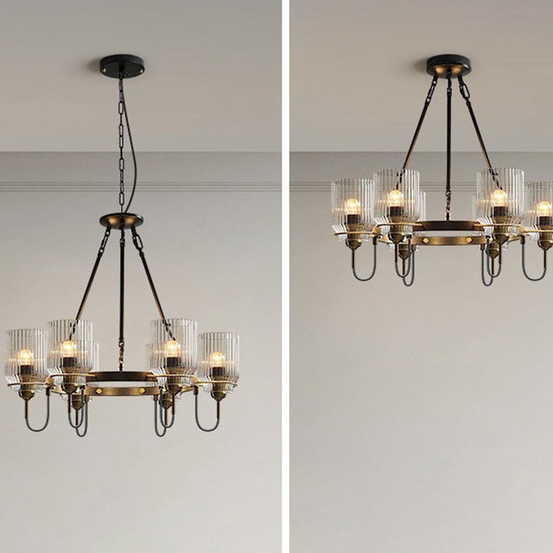 Abat-jour en verre cylindrique transparent industriel contemporain en fer 6/8 - Lustre pour salon 