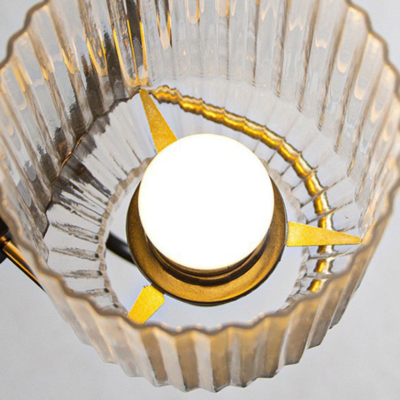 Abat-jour en verre cylindrique transparent industriel contemporain en fer 6/8 - Lustre pour salon 