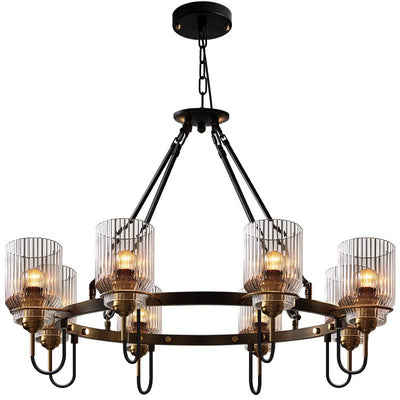 Abat-jour en verre cylindrique transparent industriel contemporain en fer 6/8 - Lustre pour salon 