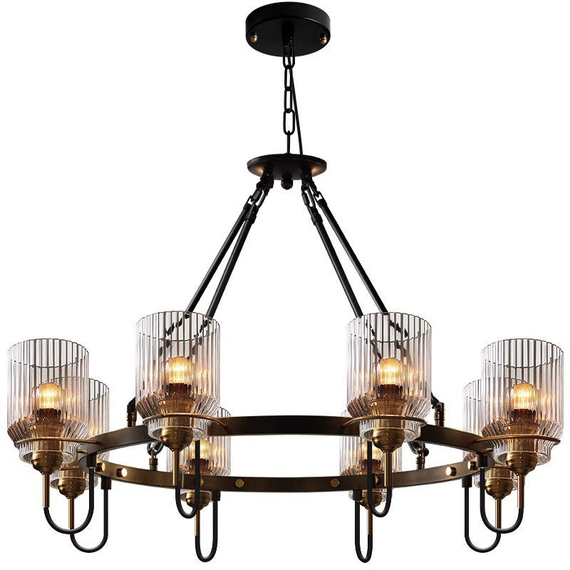 Abat-jour en verre cylindrique transparent industriel contemporain en fer 6/8 - Lustre pour salon 