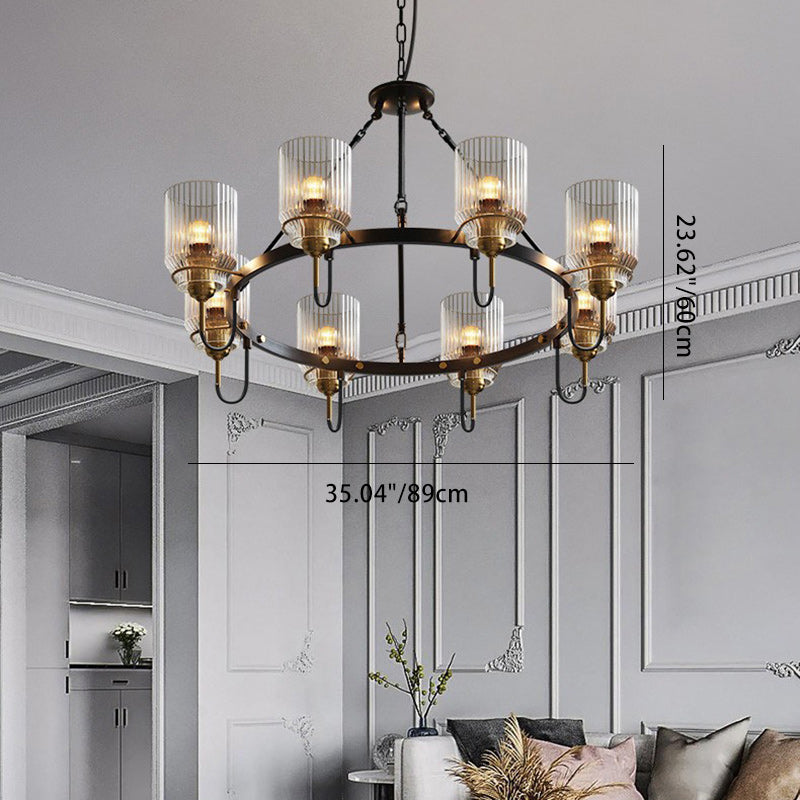 Abat-jour en verre cylindrique transparent industriel contemporain en fer 6/8 - Lustre pour salon 