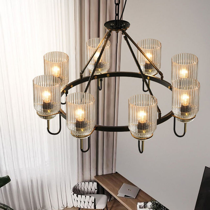 Abat-jour en verre cylindrique transparent industriel contemporain en fer 6/8 - Lustre pour salon 
