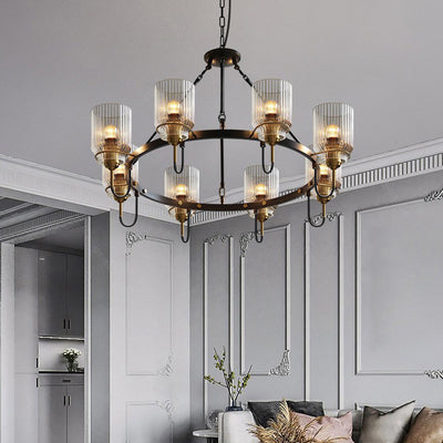 Abat-jour en verre cylindrique transparent industriel contemporain en fer 6/8 - Lustre pour salon 