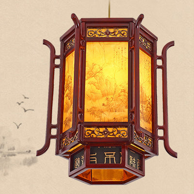 Abat-jour en forme de lanterne chinoise traditionnelle en fausse peau de mouton 1 - Lustres à une lumière pour salle à manger 