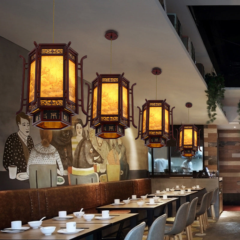 Abat-jour en forme de lanterne chinoise traditionnelle en fausse peau de mouton 1 - Lustres à une lumière pour salle à manger 