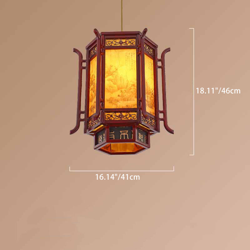 Abat-jour en forme de lanterne chinoise traditionnelle en fausse peau de mouton 1 - Lustres à une lumière pour salle à manger 