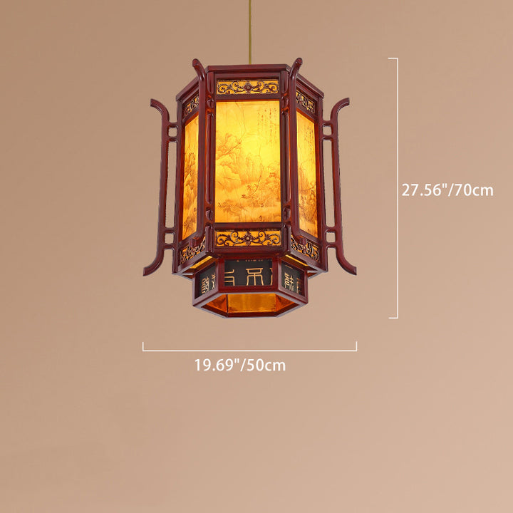Abat-jour en forme de lanterne chinoise traditionnelle en fausse peau de mouton 1 - Lustres à une lumière pour salle à manger 