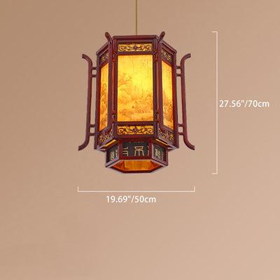 Abat-jour en forme de lanterne chinoise traditionnelle en fausse peau de mouton 1 - Lustres à une lumière pour salle à manger 