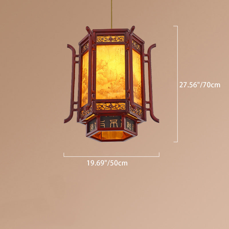 Abat-jour en forme de lanterne chinoise traditionnelle en fausse peau de mouton 1 - Lustres à une lumière pour salle à manger 