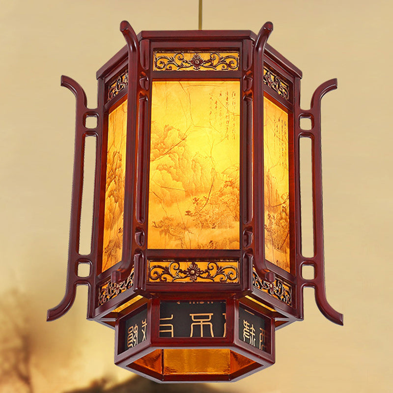 Abat-jour en forme de lanterne chinoise traditionnelle en fausse peau de mouton 1 - Lustres à une lumière pour salle à manger 