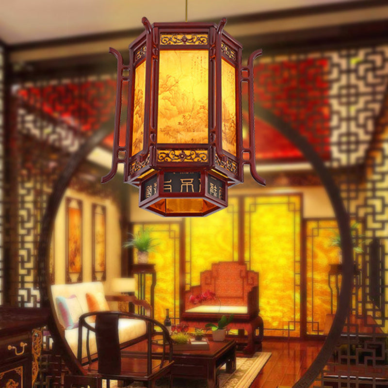 Abat-jour en forme de lanterne chinoise traditionnelle en fausse peau de mouton 1 - Lustres à une lumière pour salle à manger 