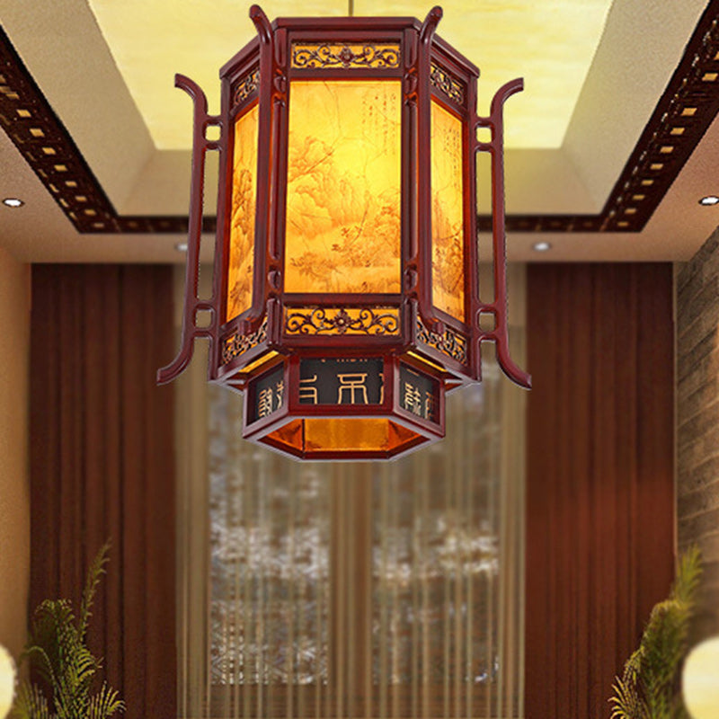 Abat-jour en forme de lanterne chinoise traditionnelle en fausse peau de mouton 1 - Lustres à une lumière pour salle à manger 