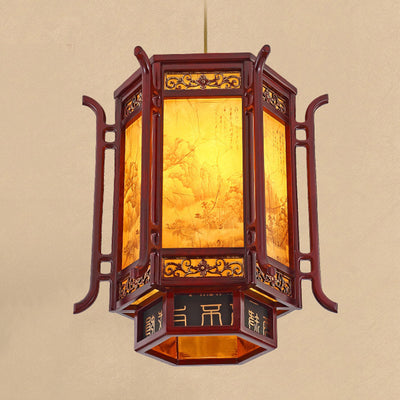 Abat-jour en forme de lanterne chinoise traditionnelle en fausse peau de mouton 1 - Lustres à une lumière pour salle à manger 