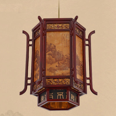 Abat-jour en forme de lanterne chinoise traditionnelle en fausse peau de mouton 1 - Lustres à une lumière pour salle à manger 