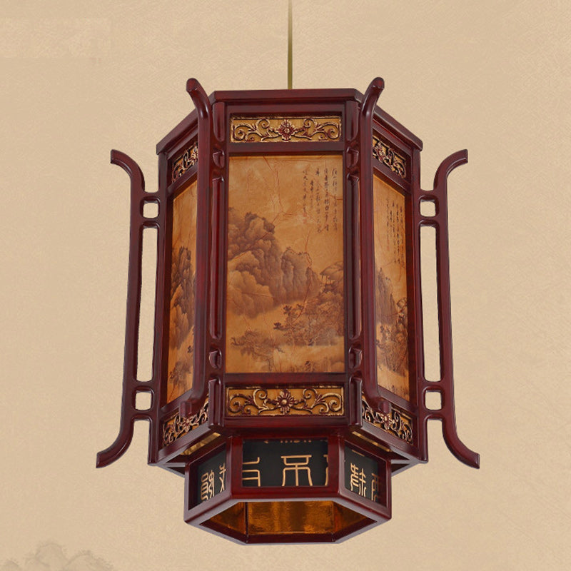 Abat-jour en forme de lanterne chinoise traditionnelle en fausse peau de mouton 1 - Lustres à une lumière pour salle à manger 