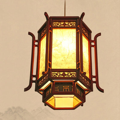 Abat-jour en forme de lanterne chinoise traditionnelle en fausse peau de mouton 1 - Lustres à une lumière pour salle à manger 
