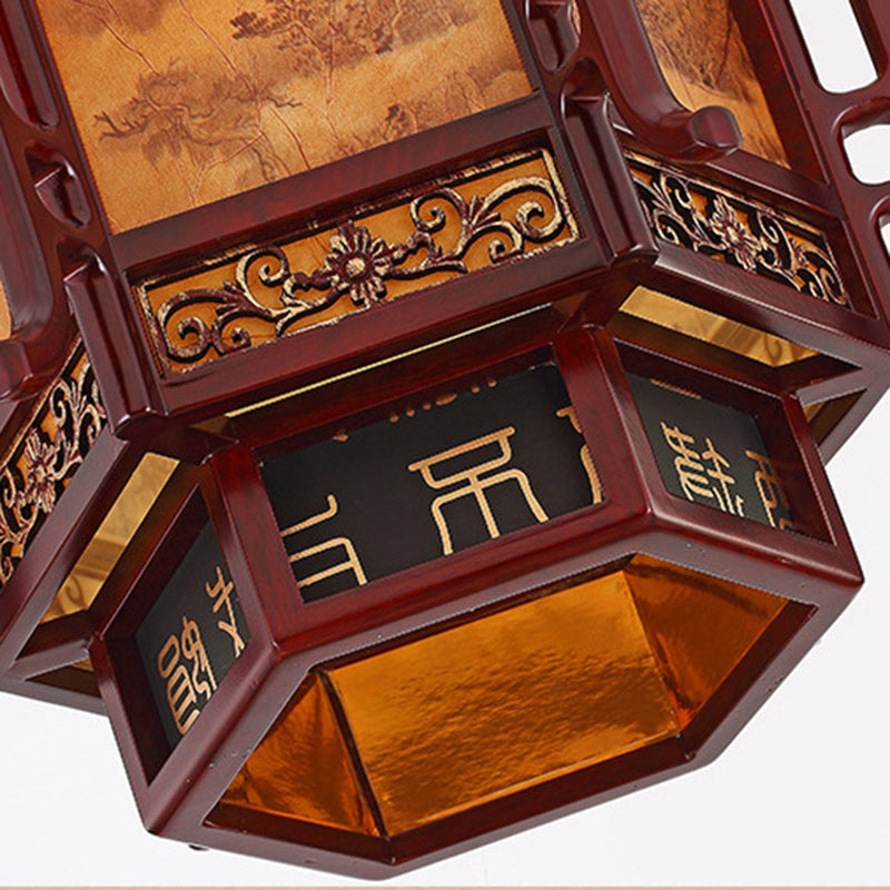 Abat-jour en forme de lanterne chinoise traditionnelle en fausse peau de mouton 1 - Lustres à une lumière pour salle à manger 
