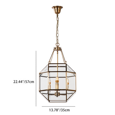 Zeitgenössischer Retro Polygonale Kugel Vollkupfer-Glas-Lampenschirm 3/4 - Licht Kronleuchter für Wohnzimmer 