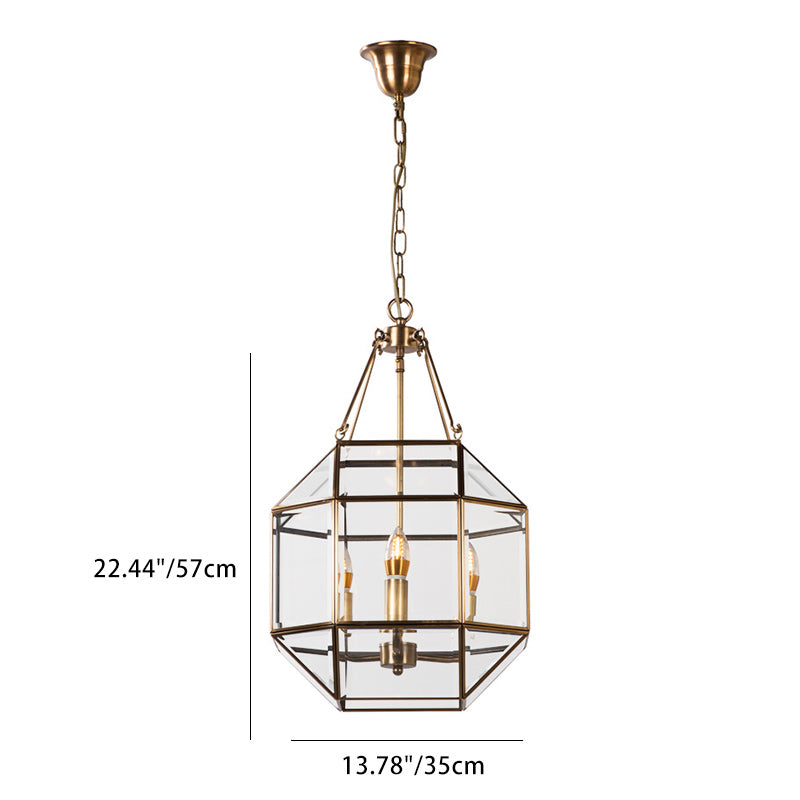 Zeitgenössischer Retro Polygonale Kugel Vollkupfer-Glas-Lampenschirm 3/4 - Licht Kronleuchter für Wohnzimmer 
