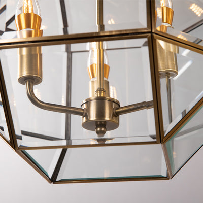 Zeitgenössischer Retro Polygonale Kugel Vollkupfer-Glas-Lampenschirm 3/4 - Licht Kronleuchter für Wohnzimmer 