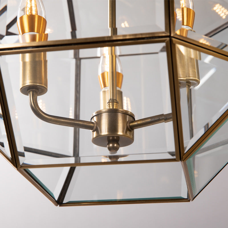 Zeitgenössischer Retro Polygonale Kugel Vollkupfer-Glas-Lampenschirm 3/4 - Licht Kronleuchter für Wohnzimmer 
