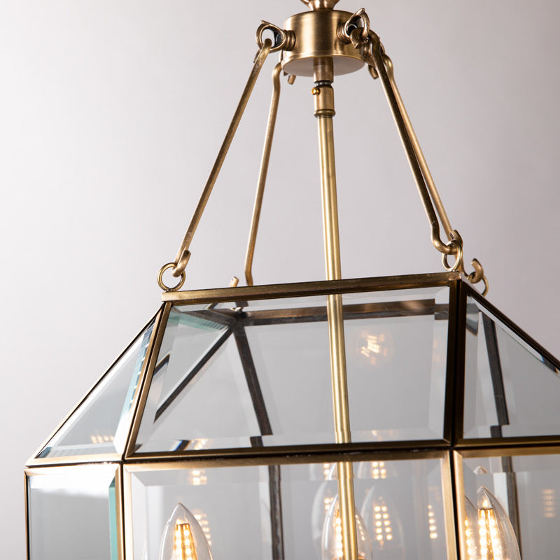 Zeitgenössischer Retro Polygonale Kugel Vollkupfer-Glas-Lampenschirm 3/4 - Licht Kronleuchter für Wohnzimmer 