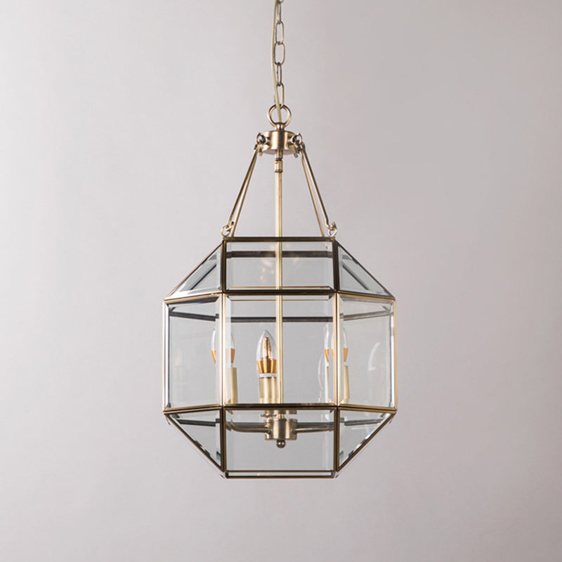 Zeitgenössischer Retro Polygonale Kugel Vollkupfer-Glas-Lampenschirm 3/4 - Licht Kronleuchter für Wohnzimmer 