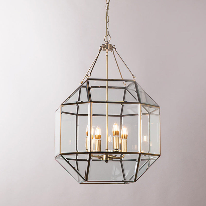 Zeitgenössischer Retro Polygonale Kugel Vollkupfer-Glas-Lampenschirm 3/4 - Licht Kronleuchter für Wohnzimmer 