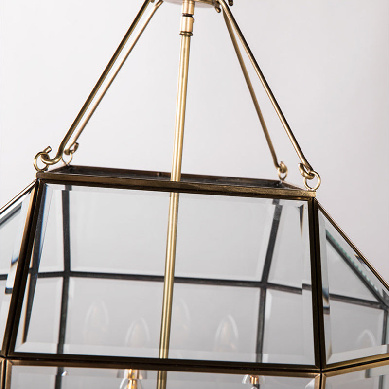Zeitgenössischer Retro Polygonale Kugel Vollkupfer-Glas-Lampenschirm 3/4 - Licht Kronleuchter für Wohnzimmer 