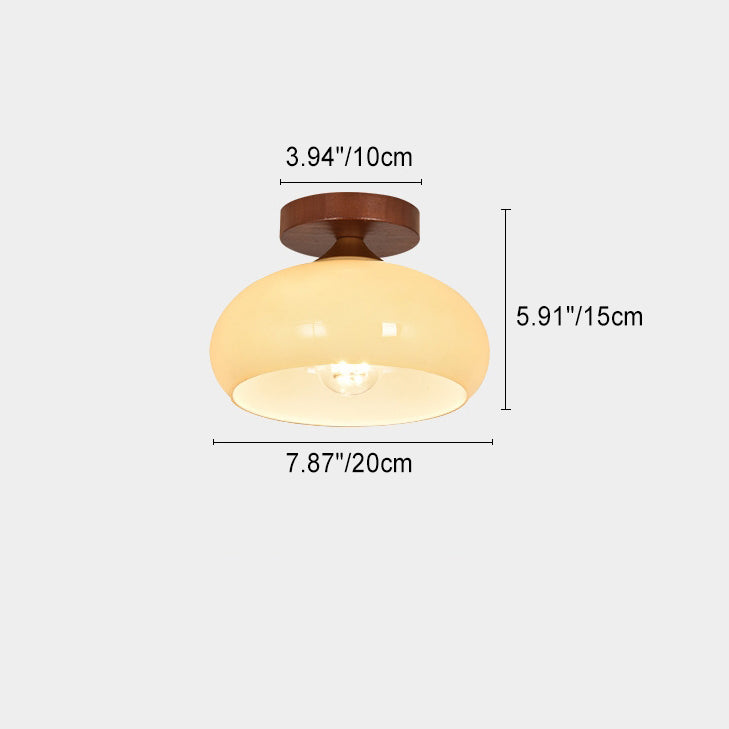 Contemporary Nordic Dome Semicircle Iron Solid Wood Glass 1 - Light Semi-Flush Mount Ceiling Light For Hallways
