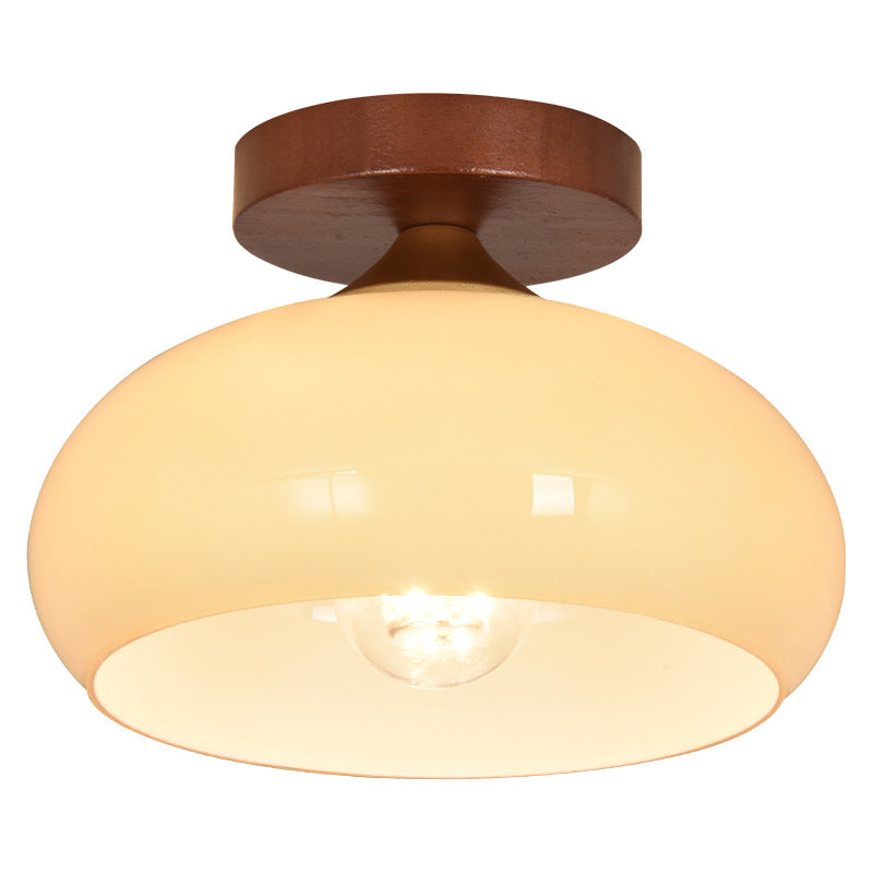 Contemporary Nordic Dome Semicircle Iron Solid Wood Glass 1 - Light Semi-Flush Mount Ceiling Light For Hallways