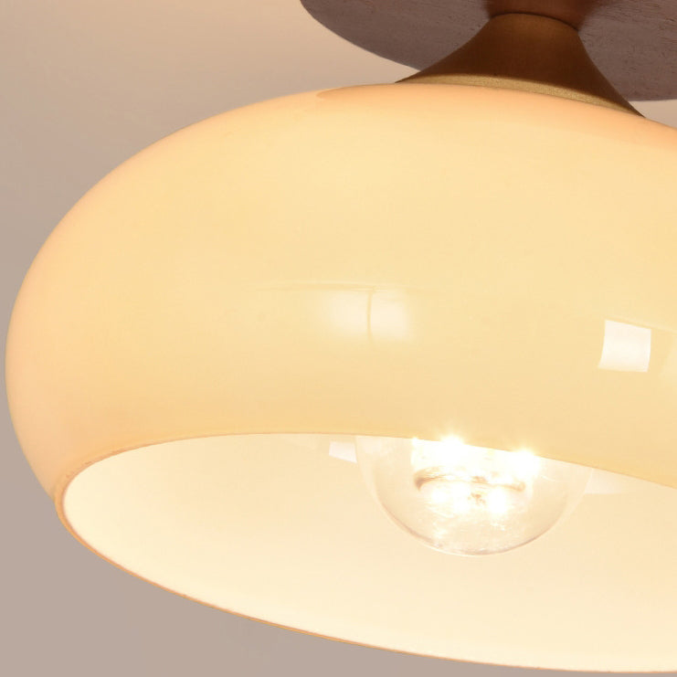 Zeitgenössische nordische Kuppel Halbkreis Eisen Massivholz Glas 1 - Licht Halbeinbau-Deckenleuchte für Flure 