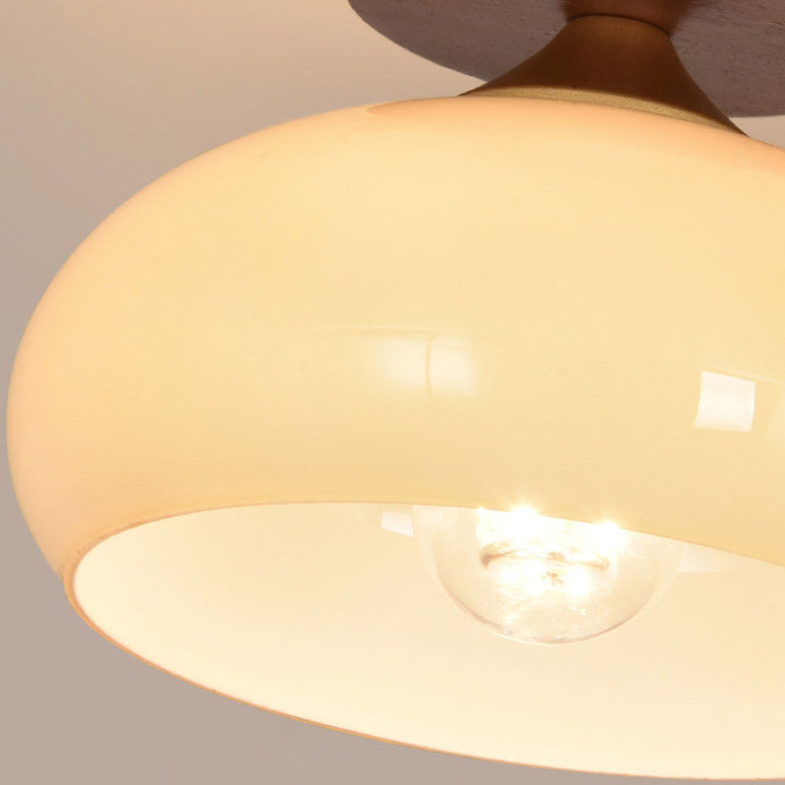 Zeitgenössische nordische Kuppel Halbkreis Eisen Massivholz Glas 1 - Licht Halbeinbau-Deckenleuchte für Flure 