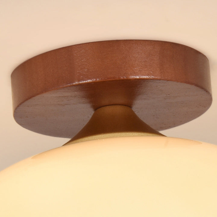 Zeitgenössische nordische Kuppel Halbkreis Eisen Massivholz Glas 1 - Licht Halbeinbau-Deckenleuchte für Flure 