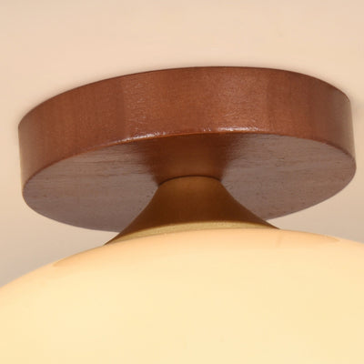 Contemporary Nordic Dome Semicircle Iron Solid Wood Glass 1 - Light Semi-Flush Mount Ceiling Light For Hallways