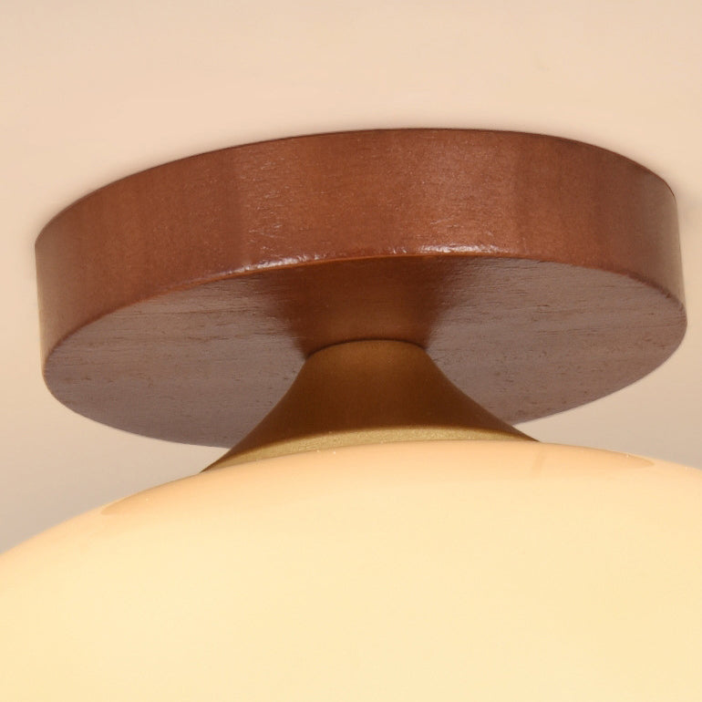 Contemporary Nordic Dome Semicircle Iron Solid Wood Glass 1 - Light Semi-Flush Mount Ceiling Light For Hallways