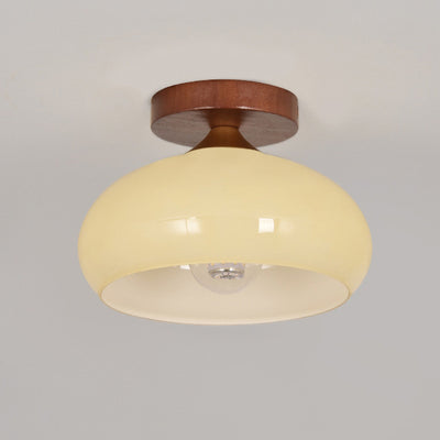 Contemporary Nordic Dome Semicircle Iron Solid Wood Glass 1 - Light Semi-Flush Mount Ceiling Light For Hallways