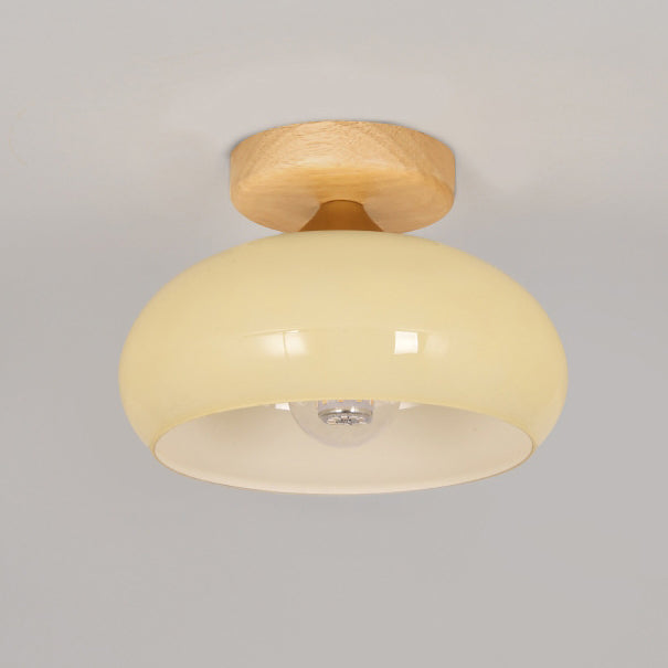 Contemporary Nordic Dome Semicircle Iron Solid Wood Glass 1 - Light Semi-Flush Mount Ceiling Light For Hallways