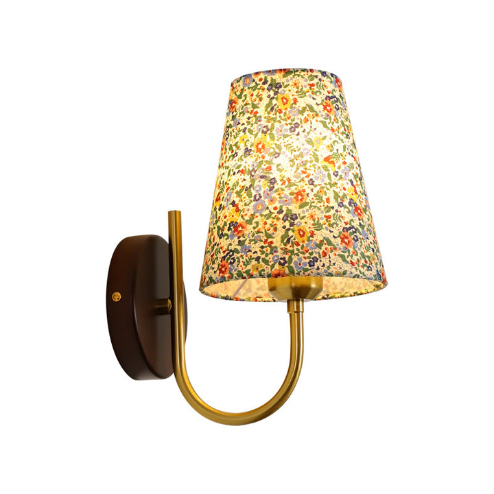 Motif de fleurs rétro contemporain en bois massif avec quincaillerie et abat-jour en tissu PVC pour applique murale à 1 lumière pour salon 