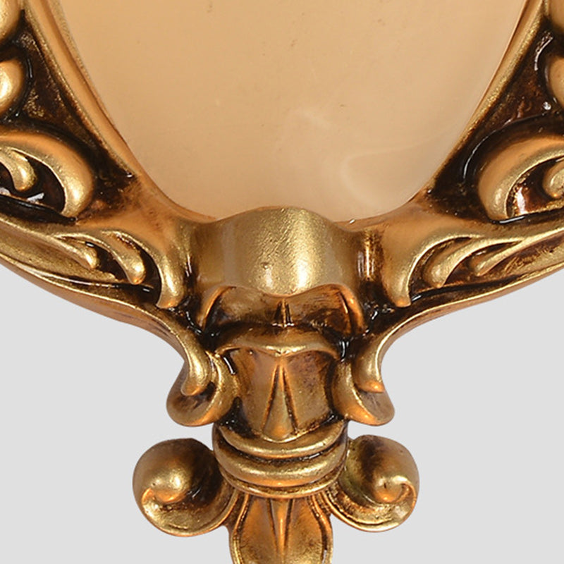 Traditional European Resin Carving Pattern Glass Lampshade 1 - Light Wall Sconce Lamp For Living Room