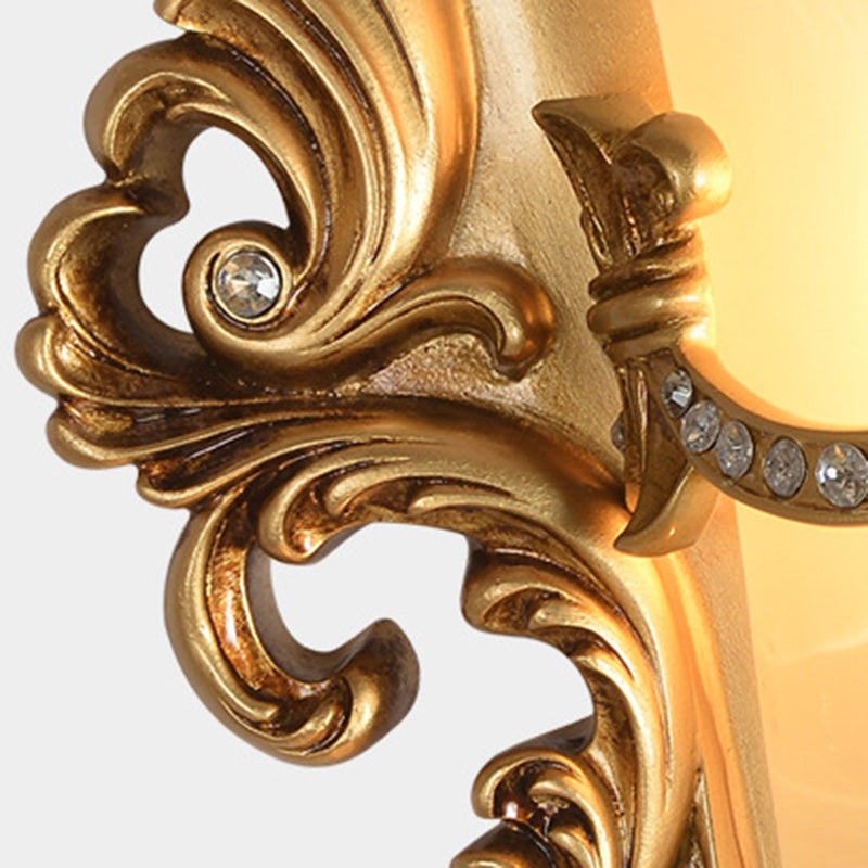 Traditional European Resin Carving Pattern Glass Lampshade 1 - Light Wall Sconce Lamp For Living Room