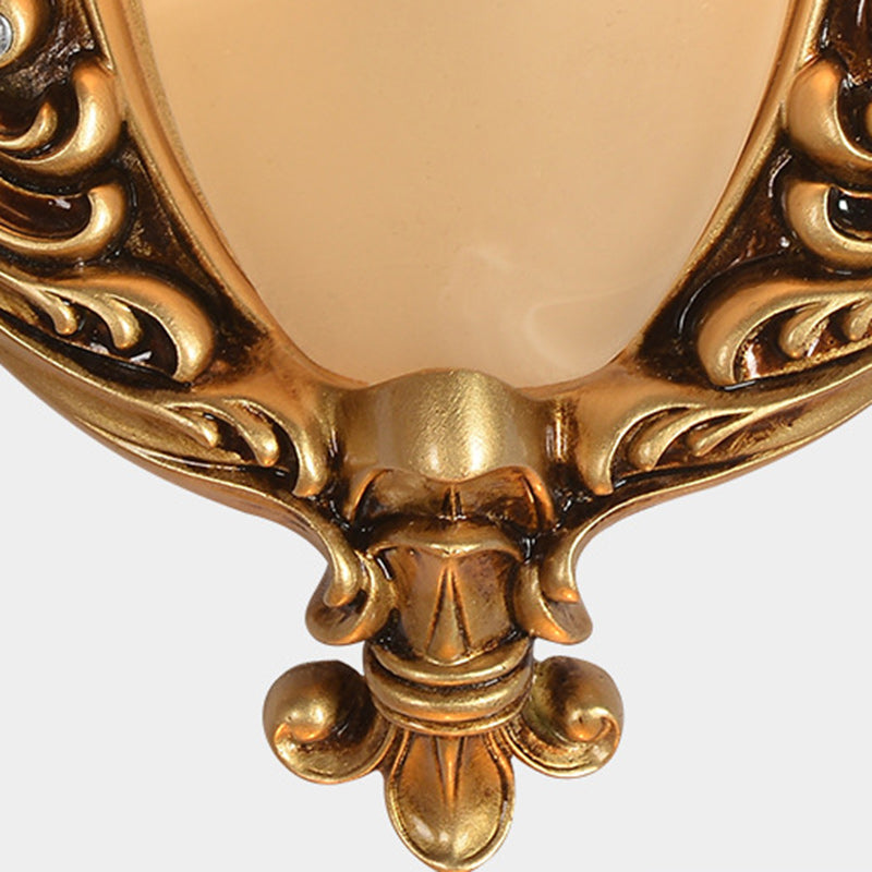 Traditional European Resin Carving Pattern Glass Lampshade 1 - Light Wall Sconce Lamp For Living Room